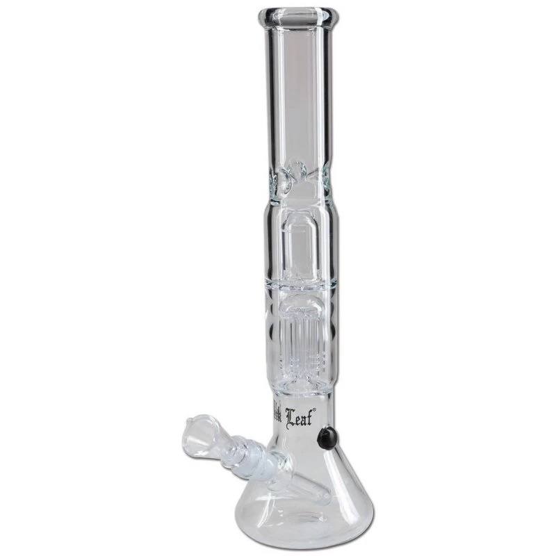 Black Leaf Wasserpfeife, PERCOLATOR-Bong, ICE-Bong | 38 Cm, NS 19 (18,8mm), NS 14 (14,5mm) | Klar | Robustes BOROSILIKATGLAS