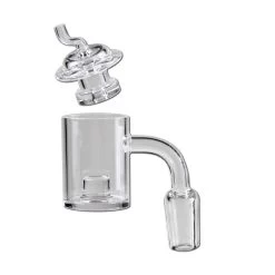 Bong-discount Öl-Bong-Zubehör Für OiL-Rig: Öl-Kopf, Banger Zum Verdampfen Von Öl, Steckkopf | 65 X 26 Mm, NS 19 (18,8mm), Ansatz: 90° | BOROSILIKATGLAS, Klar | Mit Carb-Cap (Rauchfänger)