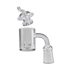 Bong-discount Öl-Bong-Zubehör Für OiL-Rig: Öl-Kopf, Banger Zum Verdampfen Von Öl, Steckkopf | 70 X 26 Mm, NS 19F (female 18,8 Mm), Ansatz: 90° | BOROSILIKATGLAS, Klar | Mit Carb-Cap (Rauchfänger)