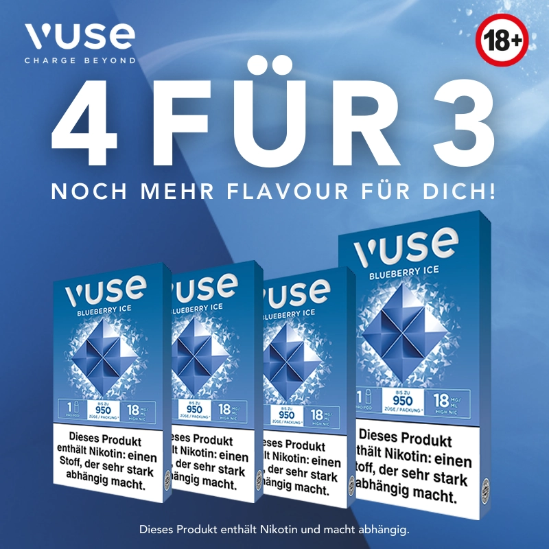 VUSE PRO SINGLE CAPS 4 FĂśR 3 Blueberry Ice